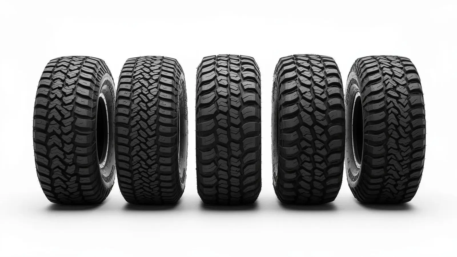 Side-by-side comparison of Venom Power tire tread patterns: Terra Hunter X/T, R/T+, M/T, Swampthing M/T, and Swampthing A/T